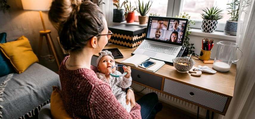 woman and baby at computer