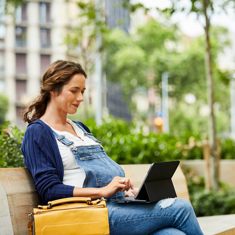 woman looking at computer