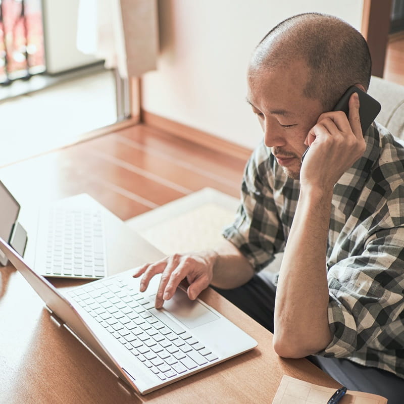 man working on computer