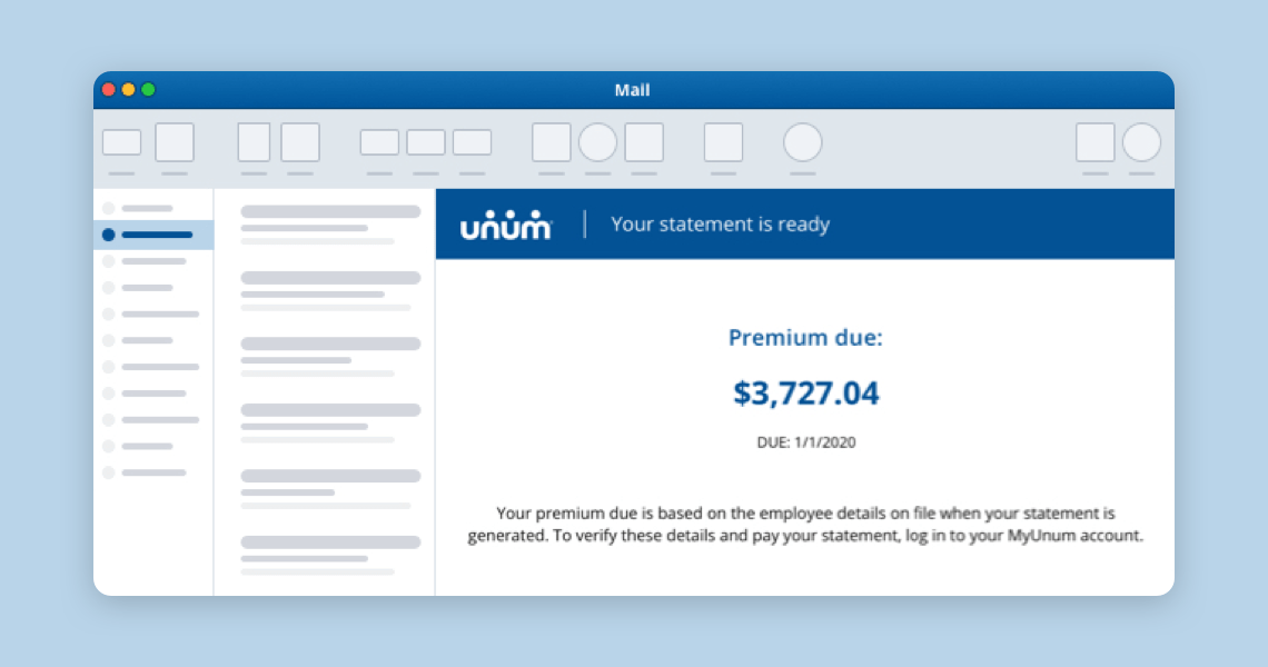 screenshot of MyUnum billing